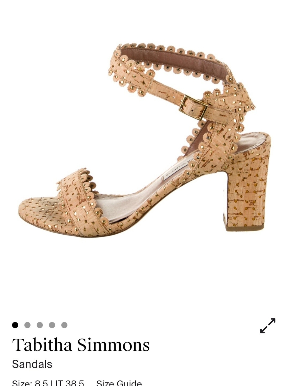 Tabitha Simmons Nude Cork Block Heel Sandals with Gold Studs